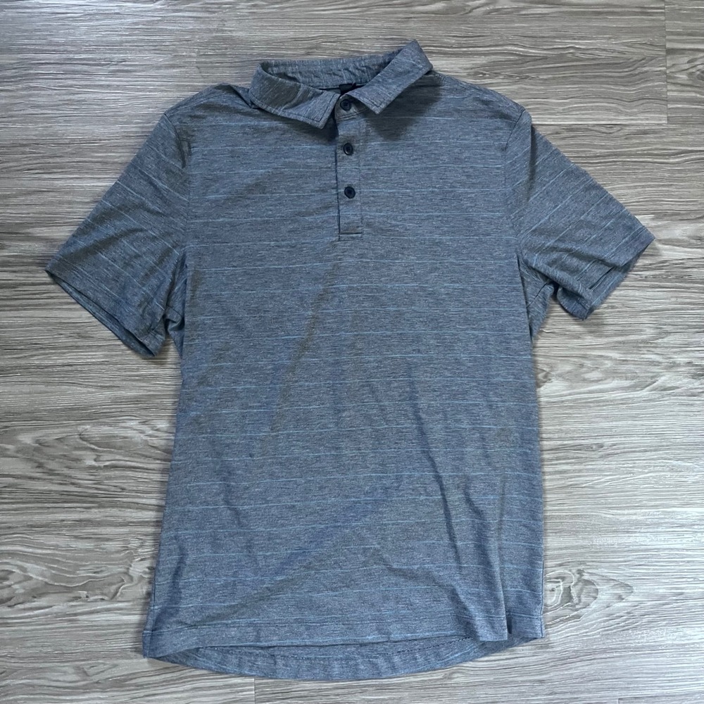 Lululemon Evolution Polo Mens Medium Grey Blue Space Dye Short Sleeve Golf Shirt